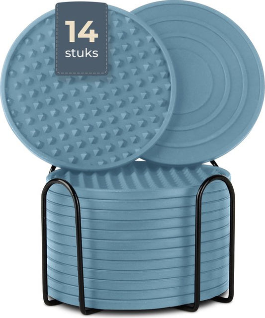 Castagnola Siliconen Onderzetters – Onderzetters voor Glazen – Design Onderzetters met Houder – Onderzettersset – Anti Slip - Set van 14 – Groen