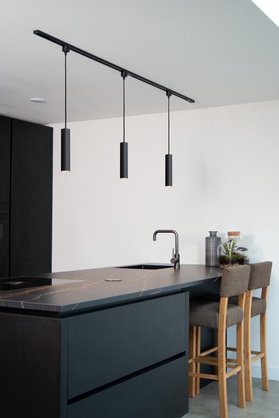 Lucide TRACK FLORIS Hanglamp - 1-fase Railsysteem / Railverlichting - 1xGU10 - Zwart (Uitbreiding)