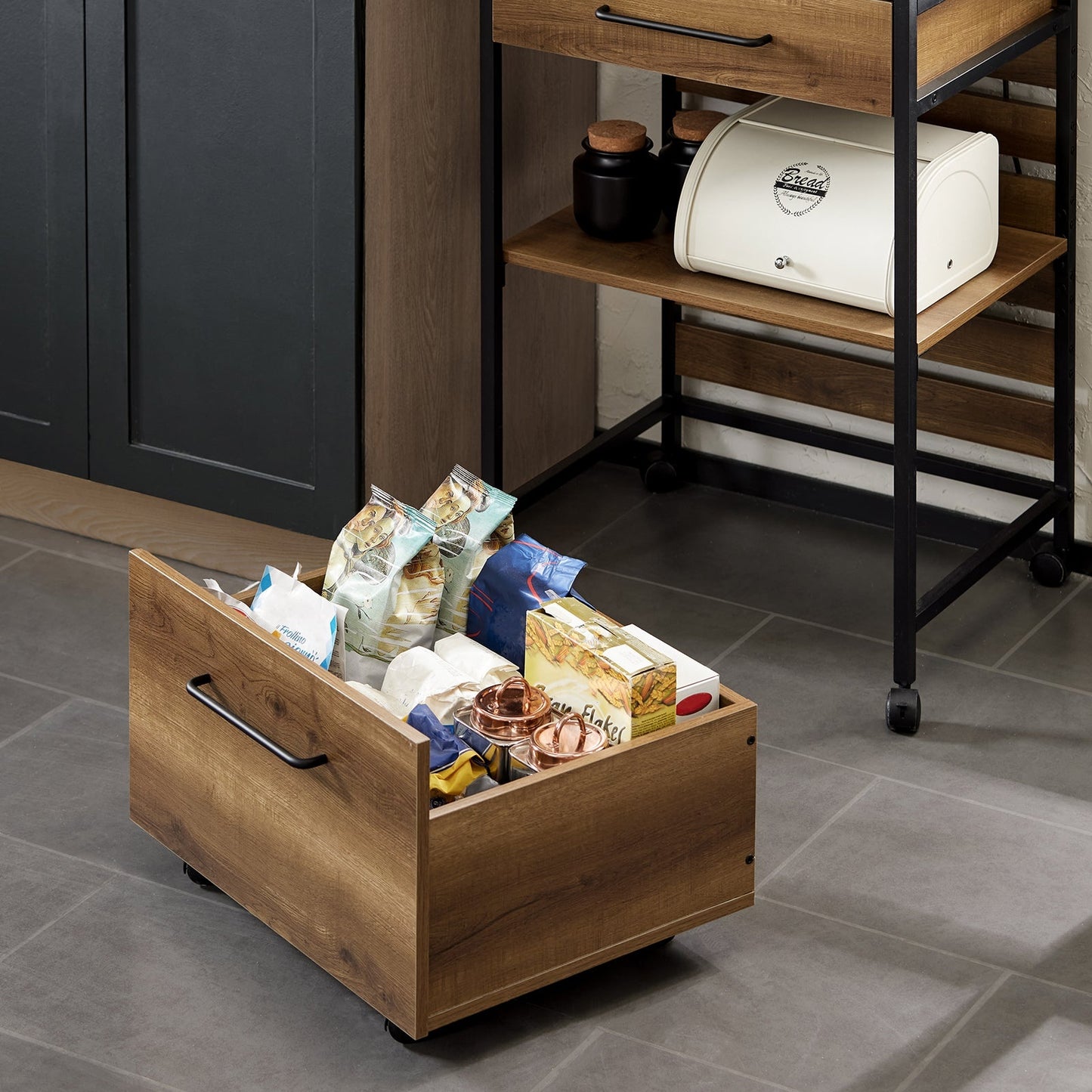 SoBuy Keukenwagen met 1 plank en 2 lades - Max. 63KG - 60 x 45 x 90 cm - Houtkleur