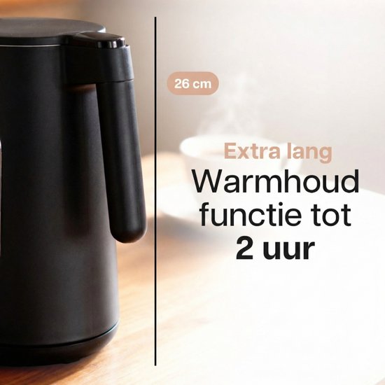 HomeShift® Waterkoker met Temperatuurregeling - Warmhoudfunctie - Dubbelwandig - Elektrisch - 1,7 Liter - 2200W - Zwart
