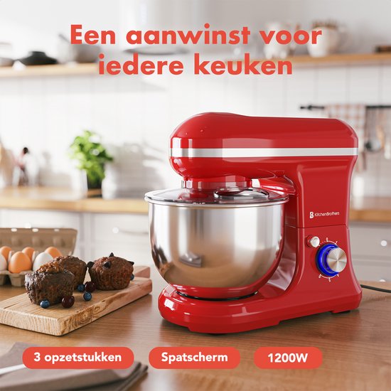 KitchenBrothers - Keukenrobot - 5L - Keukenmixer - 1200W - Rood