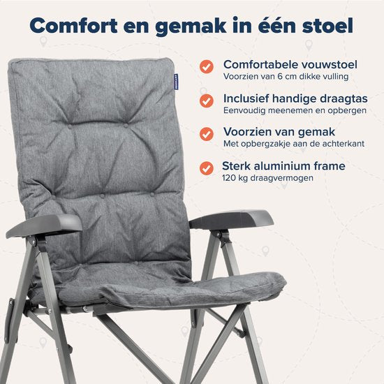 TRVLMORE Campingstoelen Luxe - Opvouwbaar - 2-Pack - 150KG Draagvermogen - Incl. Draagtas - Klapstoel - Kampeerstoel - Vouwstoel - Grijs