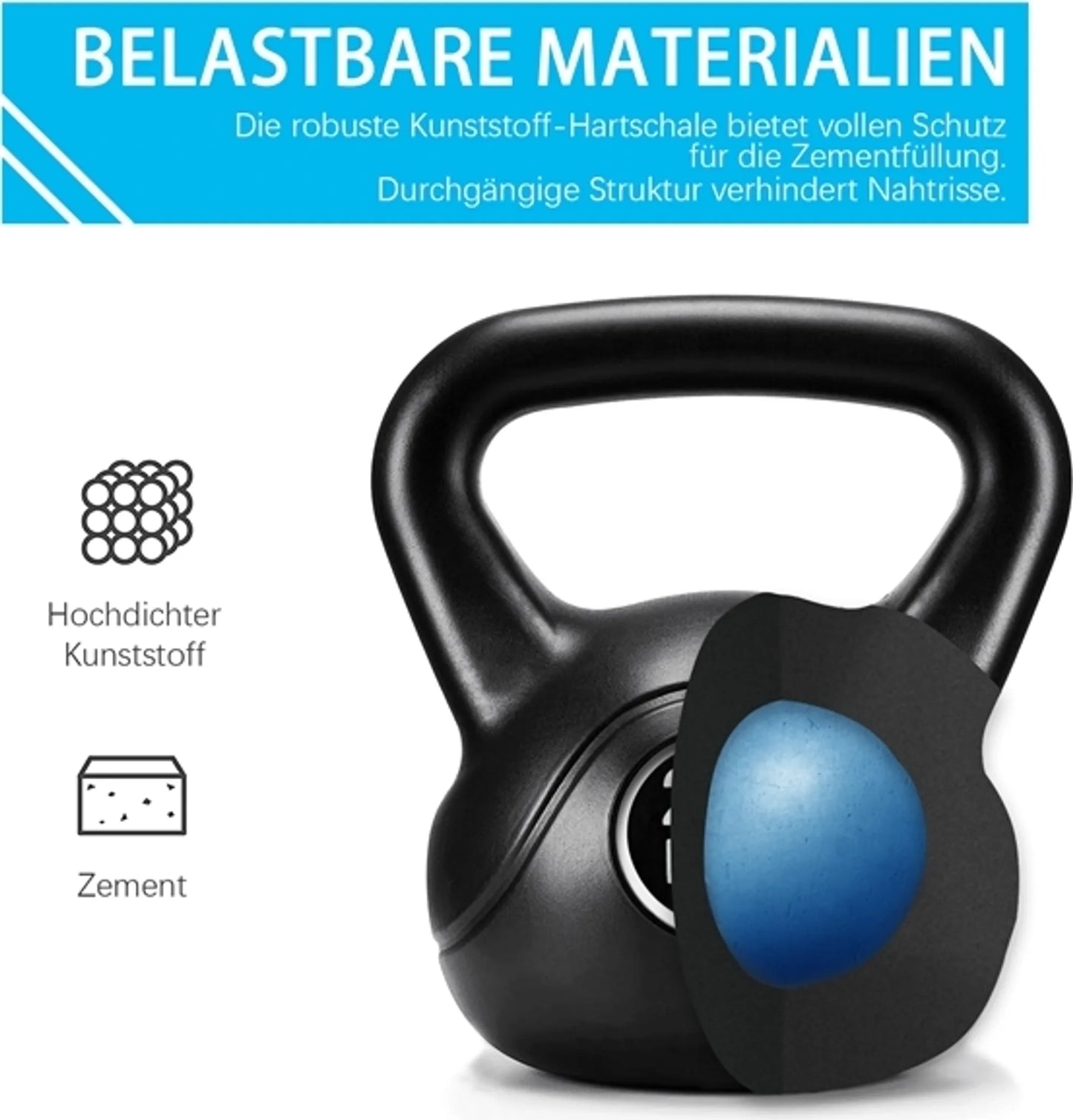 Yaheetech Kettlebell 20 kg – 27,5 x 26,5 x 34 cm – Voorzien Van Ergonomische Handgreep En Anti-Kras Kunststof Behuizing En Cementvulling – Voor Krachttraining En Thuisgym – Zwart Kunststof En Beton
