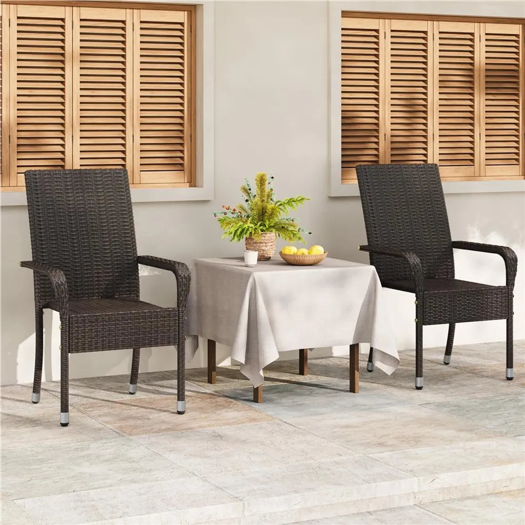 Yaheetech Tuinstoelen Set van 2 – Bruin – Polyrattan – 58 x 62,5 x 94,5 cm – Stapelbaar met Armleuningen