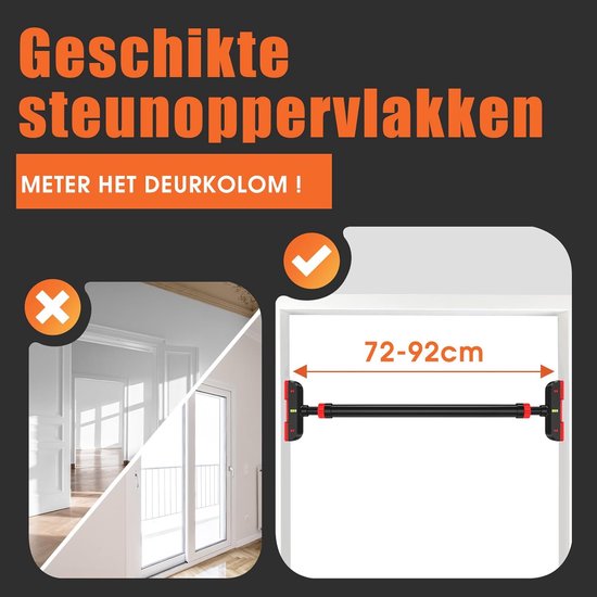 DH FitLife Optrekstang voor Deur – Schroefloze Pull-Up Bar 72-92 cm – Inclusief Waterpas voor Krachttraining en Rekstang Installatie