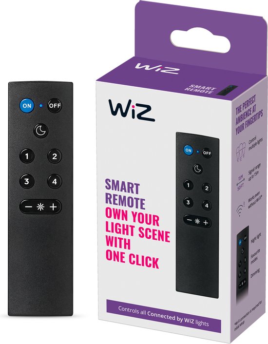 WiZ Afstandsbediening - Bedien je Slimme Verlichting Eenvoudig Zonder App - Werkt op Batterijen