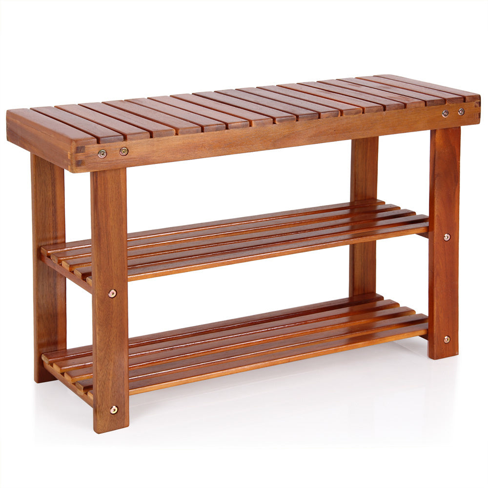 2 in1 - schoenenrek en bankje van acaciahout - 70cm