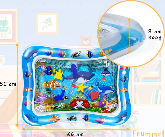Frummel Waterspeelmat Baby Clownfish – Voorzien Van Drijvende Zeesterren En Opblaasbaar Waterkussen En Geteste Veiligheid – Voor Vloer En Box – Blauw PVC – 66 x 50 cm