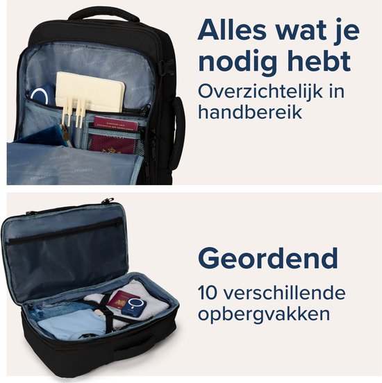 TRVLMORE Reistas - 25L Rugzak - Handbagage - Spatwaterdicht - Rugtas - Weekendtas - Dames en Heren - Zwart
