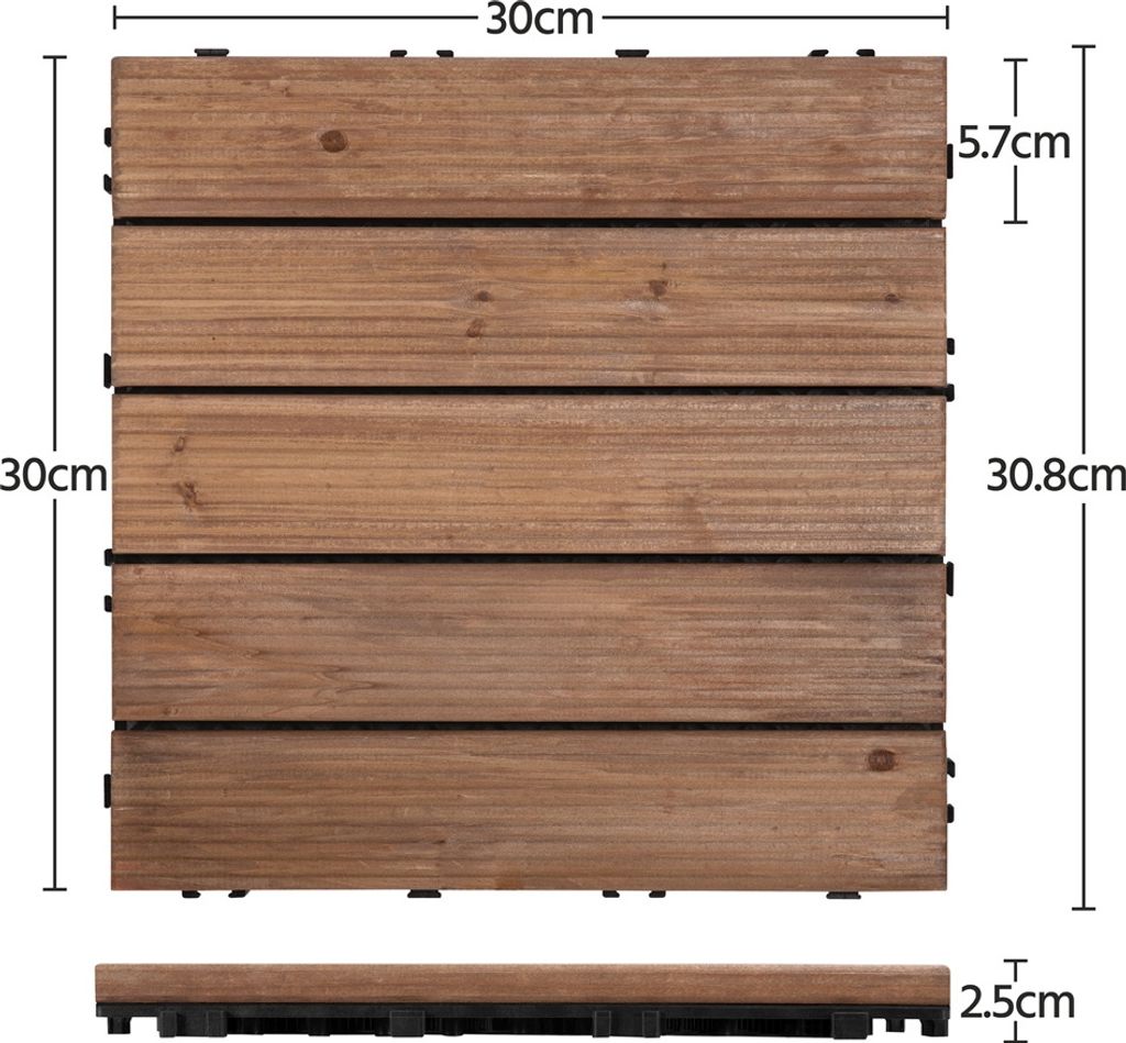 Yaheetech Houten Kliktegels - 11 Stuks - Circa 1 m² - 30 x 30 cm - Bruin
