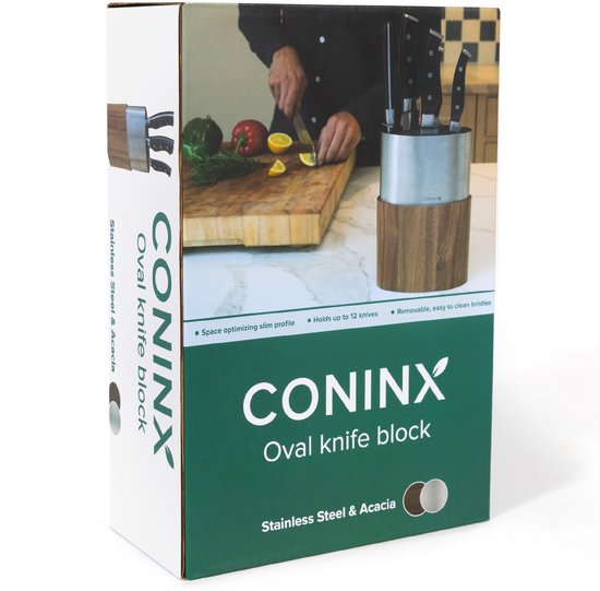 Coninx Saporo Messenblok - Houten RVS Messenhouder Universeel - Messenstandaard Zonder Messen - Keukenmeshouder Acacia Hout