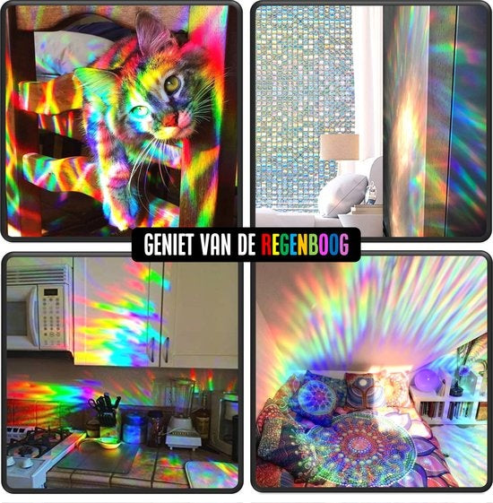 Homewell Raamfolie HR++ 60x200cm - Zonwerend & Isolerend - Statisch - Regenboog Mozaïek