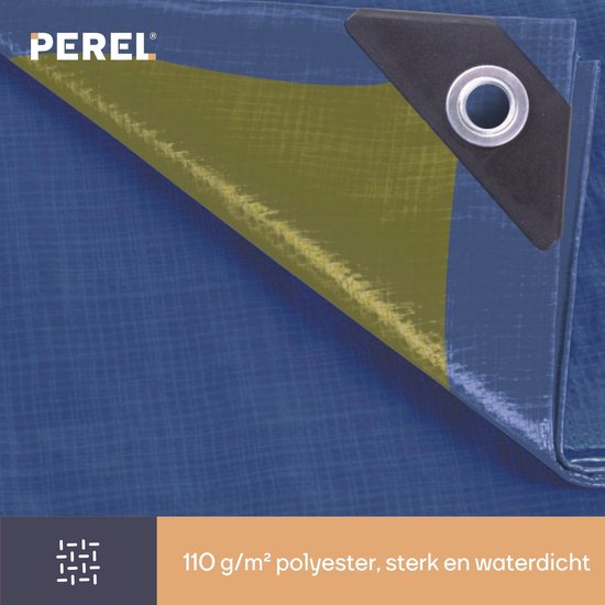 Perel Dekzeil, sterk, 10 ringen, versterkte hoeken, rechthoekig, blauw/groen, 110 g/m², 2 x 3 m