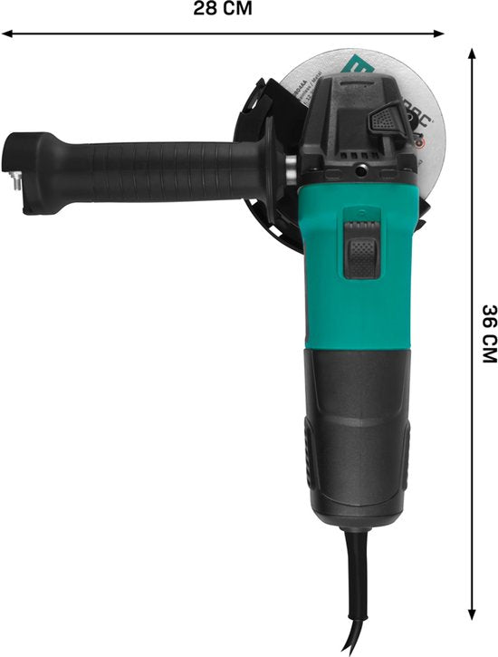 VONROC Haakse slijper 900W - Ø125mm – 11.000 tpm – Inc. zijhandgreep voor links- en rechtshandig gebruik – 3 meter kabel - excl. slijpschijf