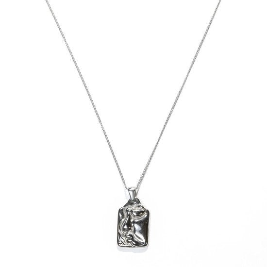 Laura Ferini Dames Ketting Faccina Zilver - Zilverkleurige Ketting met Hanger - 18K Witgoud Verguld - Halsketting - Collier - Sieraad - Accessoires - Dames Ketting met Hanger