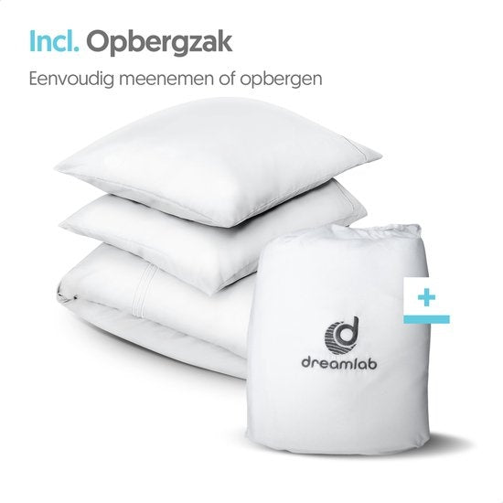 Dreamlab Dekbedovertrek set - 200 x 200/220 cm - Beddengoed met kussensloop - Twee persoons - Vier seizoenen - Microvezel - Wit