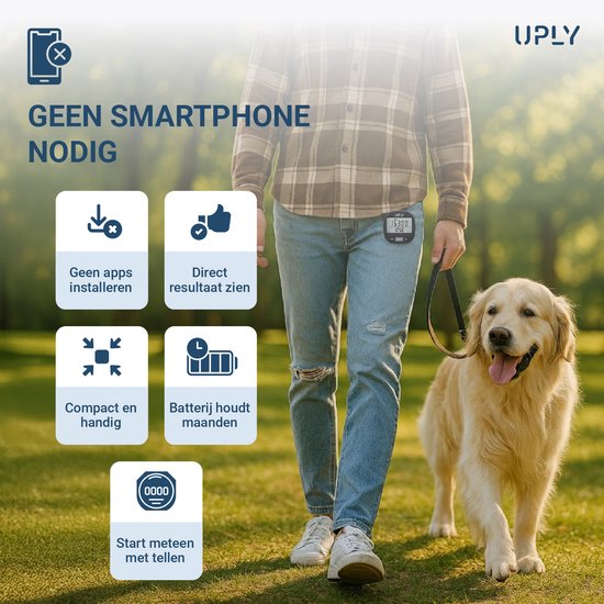 Uply Stappenteller met Clip & Draagkoord – 3D Sensor – Broekzak Pedometer – Inclusief Batterij – Zwart