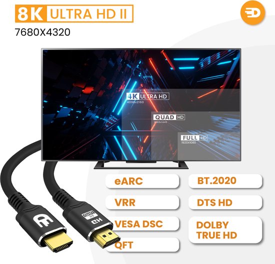 Drivv. Premium HDMI Kabel 2.1 - Ultra HD 8K - HDMI naar HDMI - Geschikt voor Xbox Series X & PS5 - 1 meter - Zwart