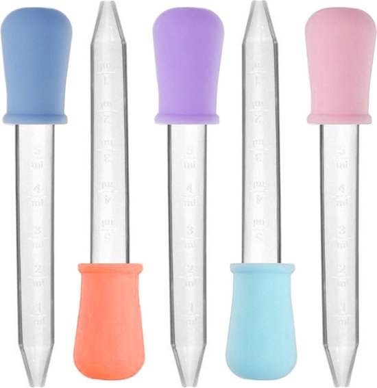 Saaf Pipet Set - Pipetflesje 5 ml - Druppelteller - Pipetten voor Vloeistoffen - 5 stuks en Kleuren