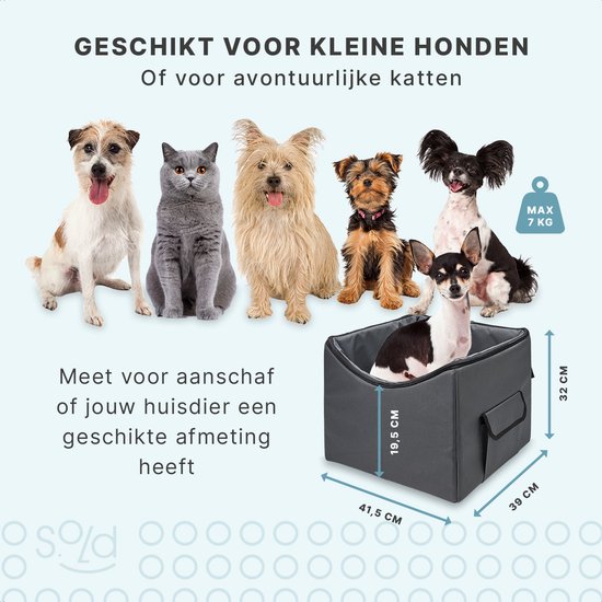 Jake and Jacky Autostoel Hond - Oxford & Polyester - Wasbaar - Max. 7kg - 41.5 x 39 x 32cm - Grijs