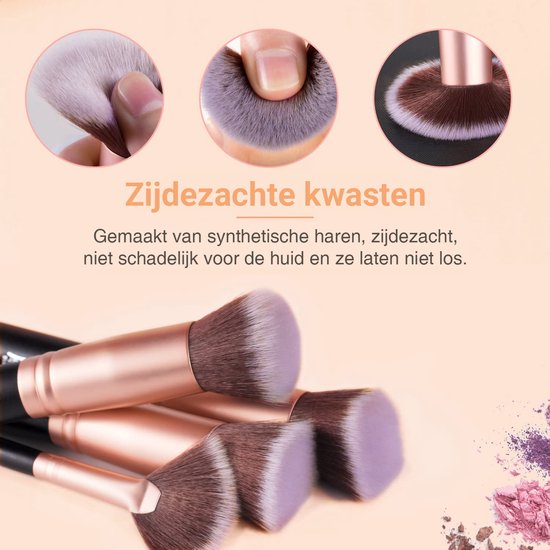 Bestope Make up Kwasten set met Beauty blenders 16 delig - Brush set - Kwasten reiniger - Borstels - Rosé Goud