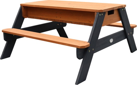 AXI Nick Zand & Water Picknicktafel in Antraciet/Bruin - Met Parasol in Blauw/Wit - Multifunctionele Picknick tafel van FSC hout - Picknick tafel voor kinderen van hout