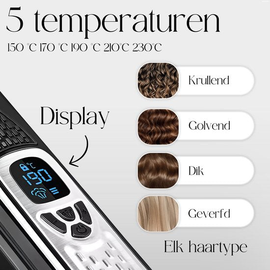 Sansbeauté® Stoomstijltang - Stoom Stijltang - Brede Platen - Professionele Stijltang – stoomstijltangs - Zwart