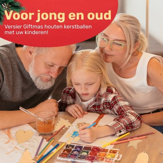 Giftmas Houten Kerstballen – Kerstversiering voor Binnen – Kerstbal van Hout – Kerst – 10 Vormen - ⌀7,5cm – 50 Stuks