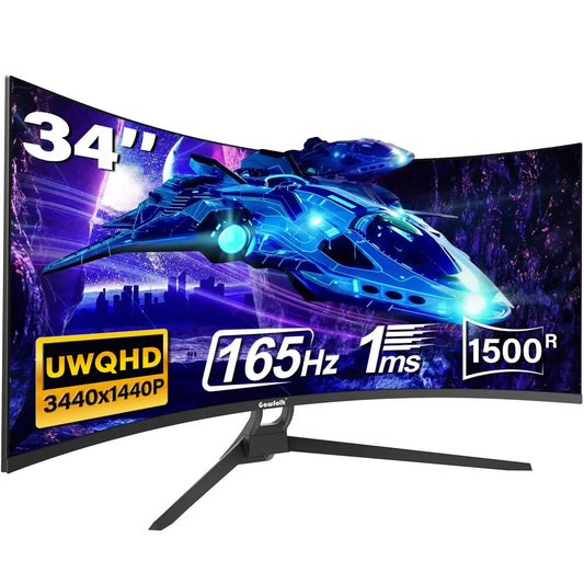 Gawfolk 34 inch Curved Gaming Monitor 3440 × 1440 – 165 Hz – 1500R – 1 ms – HDR10 – VESA