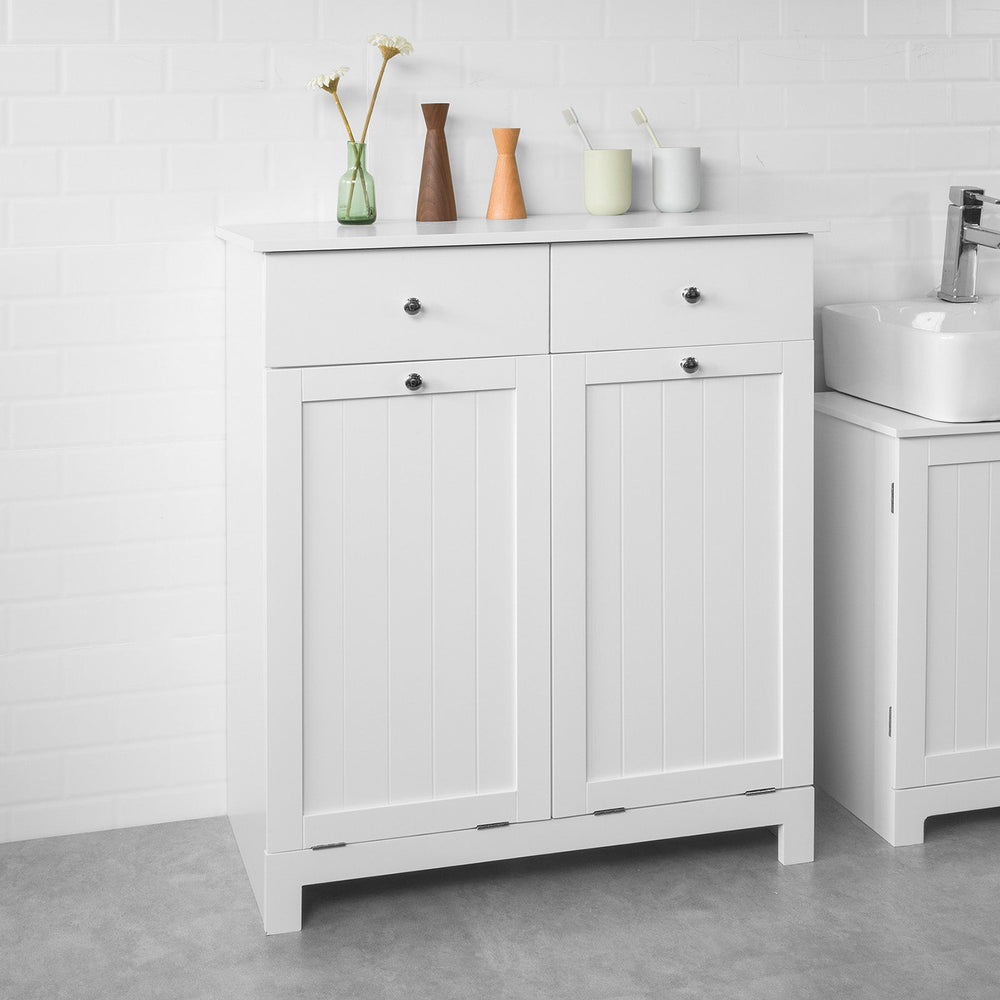 SoBuy BZR33-W Badkamerkast - Met 2 Wasmanden - Met 2 Laden - Wit - 78x90x38 cm