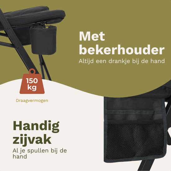 TRVLMORE Campingstoel Luxe - Opvouwbaar - 150KG Draagvermogen - Incl. Draagtas - Klapstoel - Kampeerstoel - Vouwstoel - Zwart