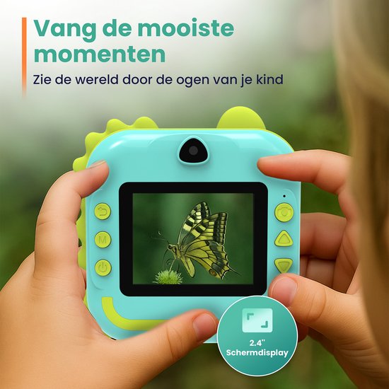 ODESSEY Kindercamera met Printer - Full HD - Selfiecamera - 32GB SD Kaart - Foto - Video - Spelletjes - Digitale Camera Kinderen - Fototoestel voor kinderen - Dino
