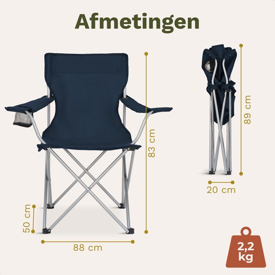 TRVLMORE Campingstoel - Opvouwbaar - 120KG Draagvermogen - Incl. Draagtas - Klapstoel - Visstoel - Kampeerstoel - Vouwstoel - Blauw
