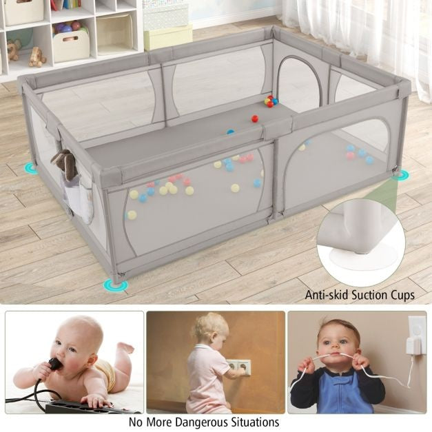 Coast babybox met 50 ballen en 2 deuren - 206 x 147 cm - grijs