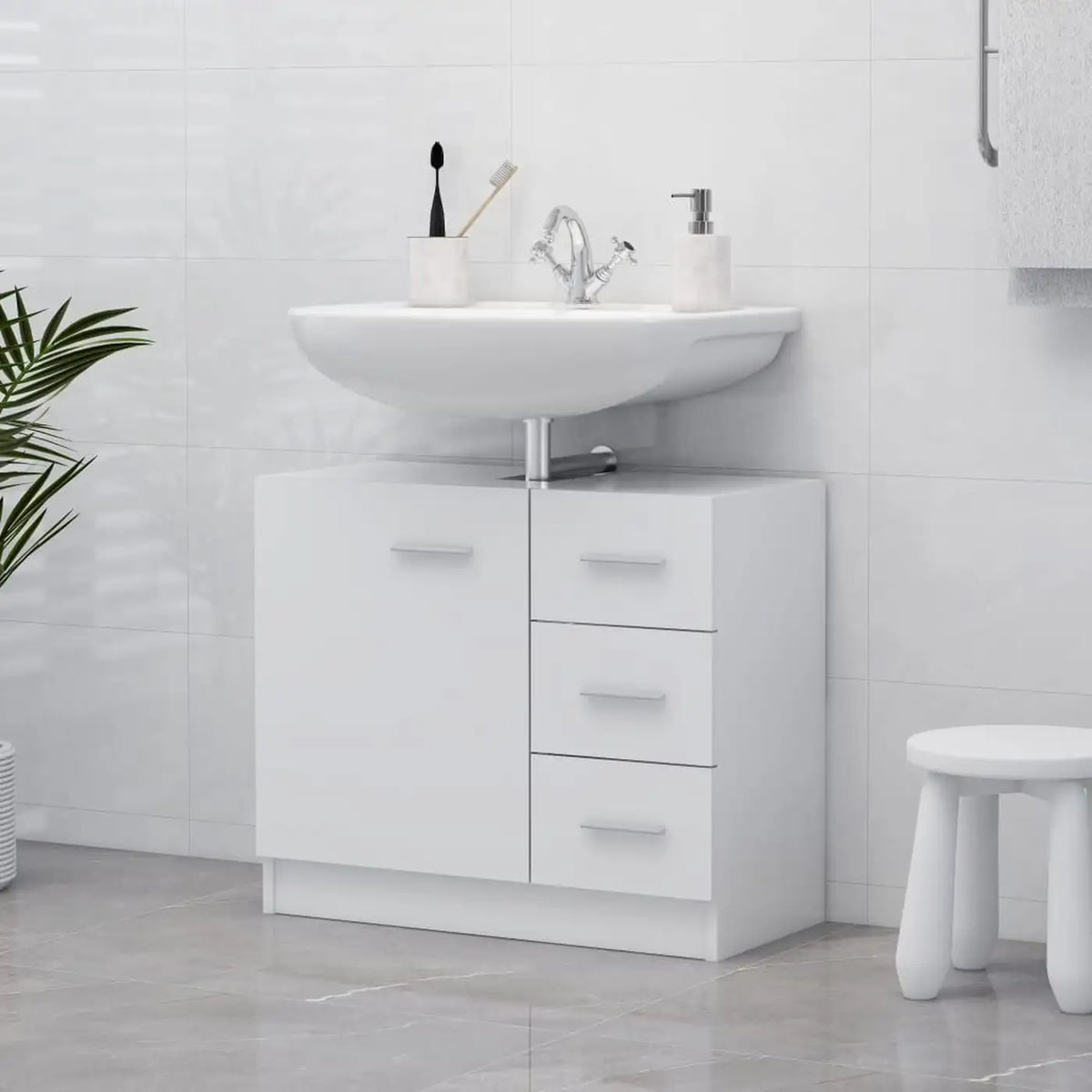 vidaXL Wastafeleubel en Badkamermeubel 63x30x54 cm – Wit – Houtcomposiet