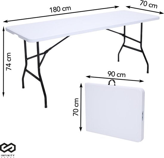 Infinity Goods Inklapbare Tafel - Vouwtafel - 180 x 70 x 74 cm - Campingtafel - Tuintafel - Draagbaar - Wit