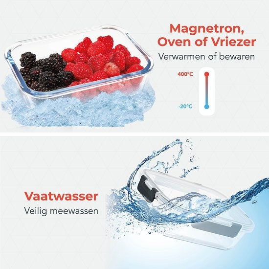 KitchenBrothers Glas Meal Prep Set – 10 stuks: 5×1 Liter & 5×370 ml Bewaarbakken