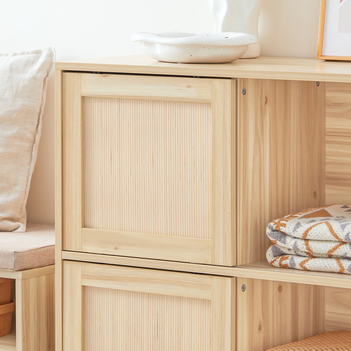 SoBuy Dressoir / Buffetkast met 2 Schuifdeuren en Wieltjes – Houten Opberger – 80×35×87 cm – Naturel