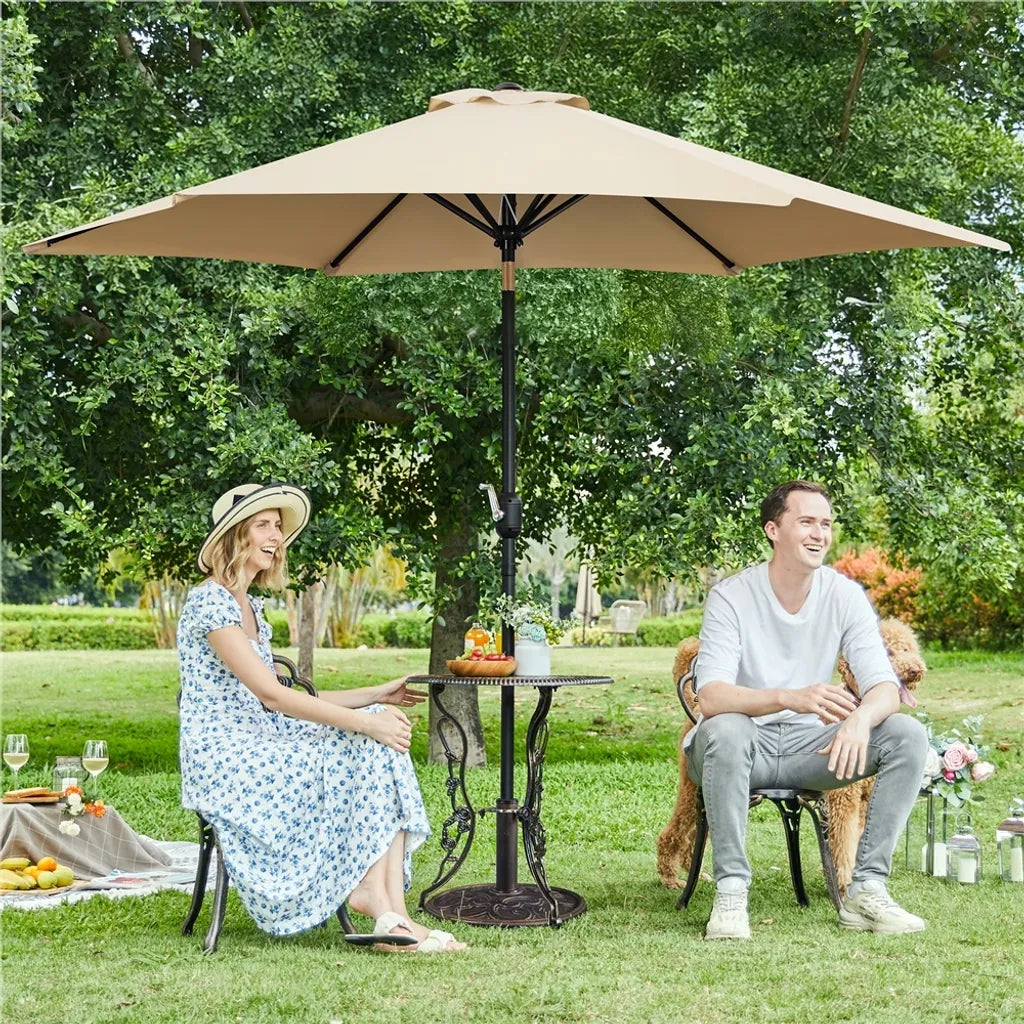 Yaheetech Tuinparasol met Kantelfunctie en Slinger - Lichtbruin - Ø 269 x 241 cm