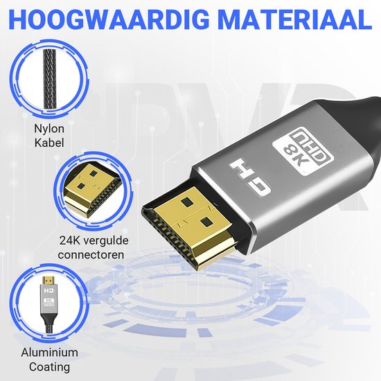 SBVR - HDMI Kabel 2.1 - 8K Ultra HD - 4K 120 Hz - Nylon HDMI kabel - 1,2 Meter