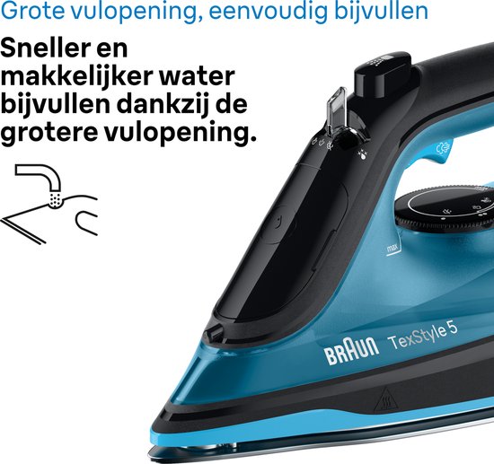 Braun TexStyle 5 SI5256BL - Stoomstrijkijzer - Glijdt Moeiteloos Achteruit - Zelfreinigend - Blauw