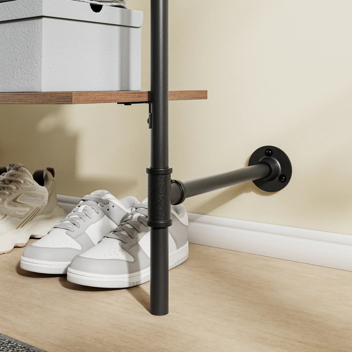 SoBuy KLS20-SCH Compact Wandkledingrek met 2 MDF-Planken - Industrieel Zwart - 91,5x48x220 cm