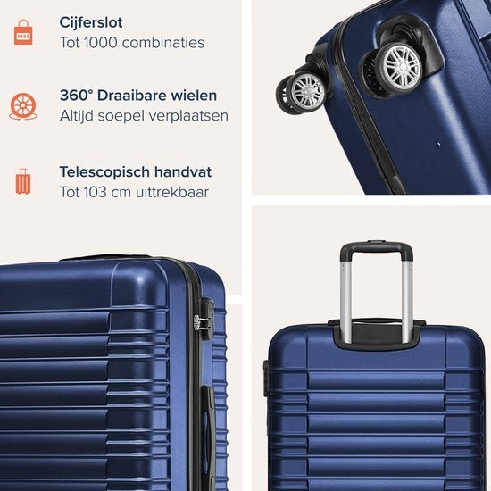 TRVLMORE Kofferset - 3 Delig - Complete Set - 38L Handbagage + 70L en 110L Ruimbagage - Blauw