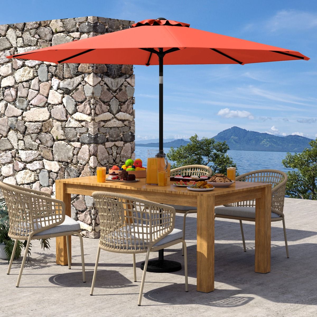 Coast 303x253 cm Terrasparasol Oranje – Kantelbare Parasol met Zwengel en 8 Baleinen voor Tuin, Terras en Zwembad