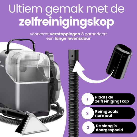 Hendriqs® 4-1 Tapijtreiniger - 105 °C Stoomreiniger met Anti-Verstopping Functie & Wieltjes en Automatisch Snoeroprolsysteem - Zetelreiniger - Draagbare Vlekkenreiniger - Bank Reiniger - Meubelreiniger - Bankreiniger - Reinigingsmachine