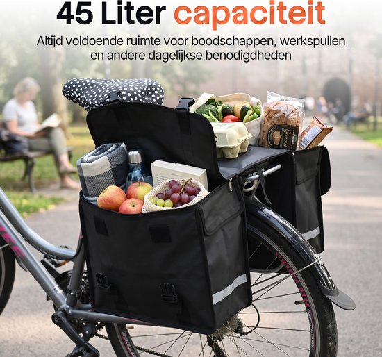 Brixy Dubbele Fietstas - Waterdichte Fietstassen - 45L - Met Reflectoren - Elektrische Fiets - Zwart