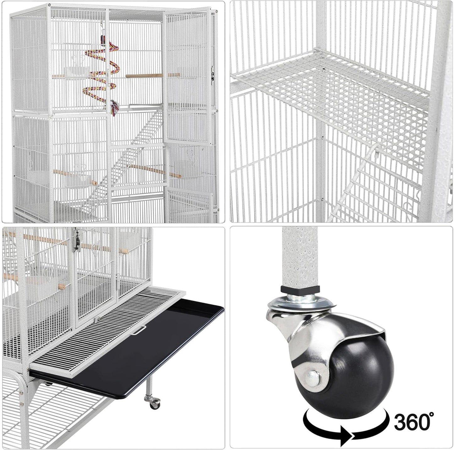 Yaheetech 175 cm Extra Grote Vogelkooi met Afneembare Standaard voor Middelgrote Papegaaien, Parkieten, Valkparkieten, Conures, Liefdesvogels, Grasparkieten en Finch – Wit