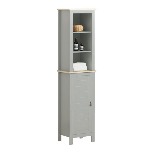 SoBuy Badkamer Kolomkast - 1 Deurs - 3 Planken - 39 x 30 x 169 cm - Grijs