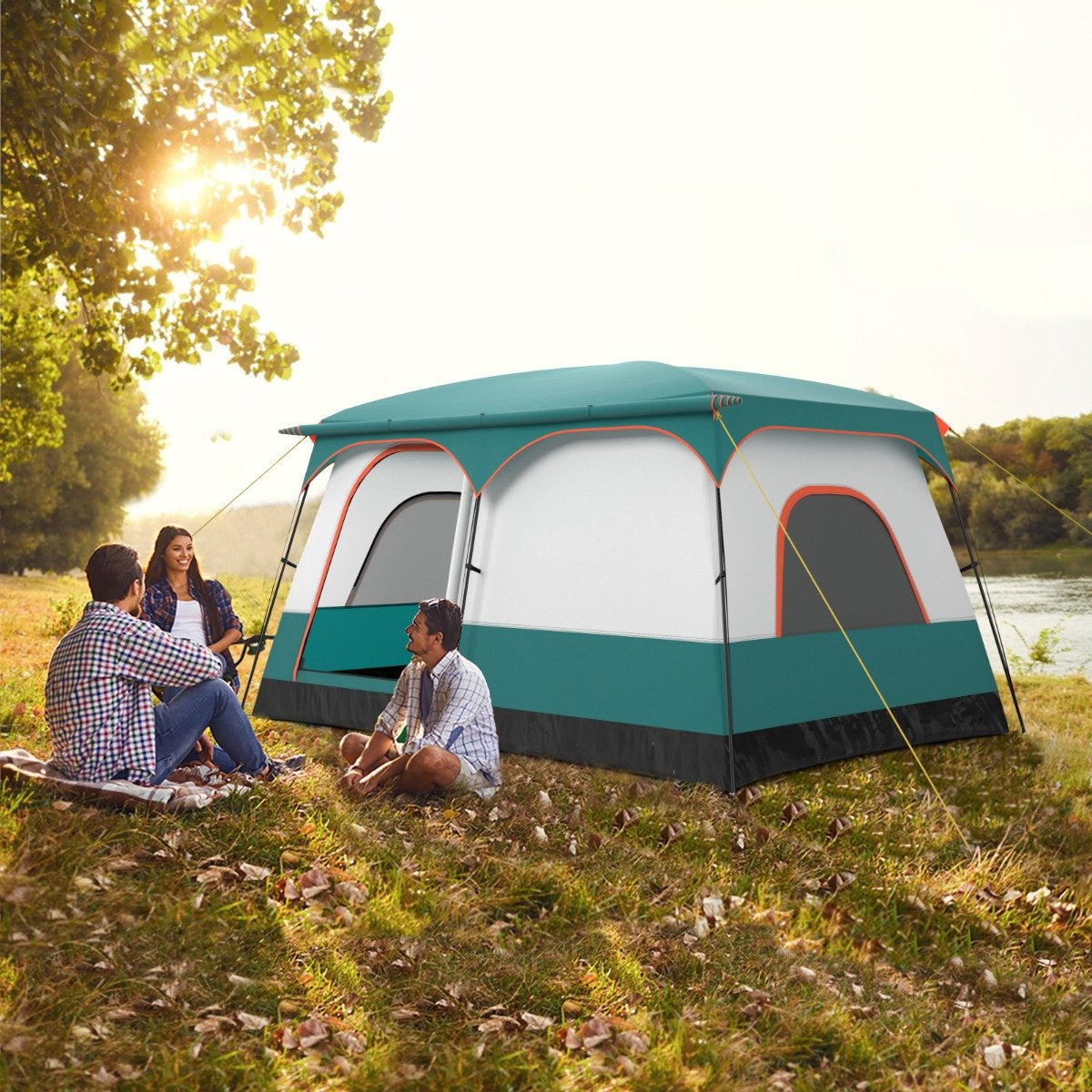 Coast Familietent met Luifel - 2 Kamers - 2 Ingangen - 320 x 210 x 180 cm - Groen