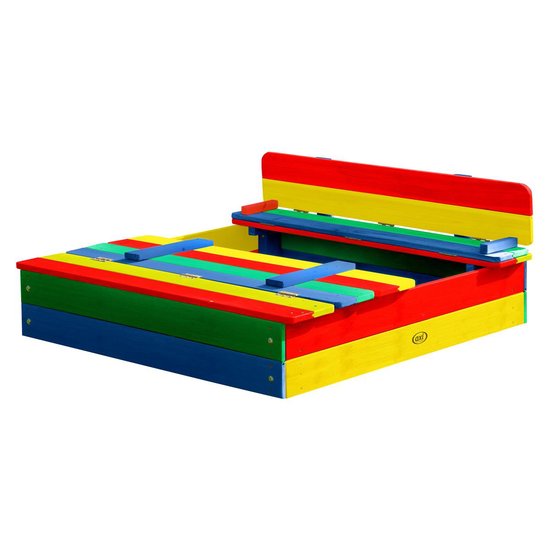 AXI Ella Houten Zandbak in Regenboog kleuren - Met Zitbankjes en Deksel - FSC hout - 100x95x20cm - Zandbak voor kinderen